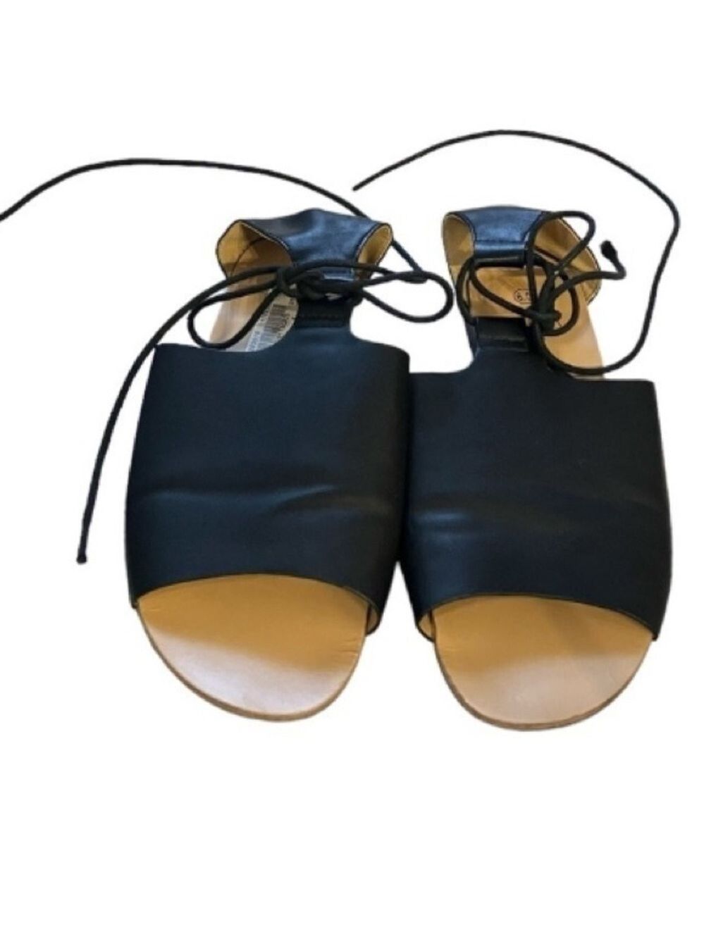 Hearts Collection Black Faux Leather Open Toe Cleopatra Sandals Size 6.5